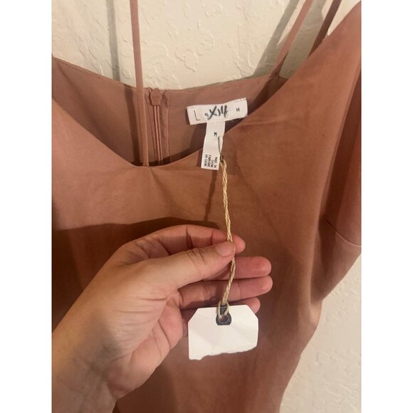 NWT Leith Champagne Bronze T strap V neck Silky Mini Cocktail Dress - Picture 7 of 11